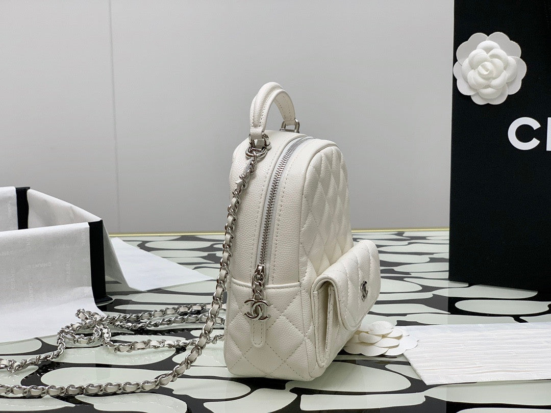Chanel Mini Phone Holder Backpack White Caviar