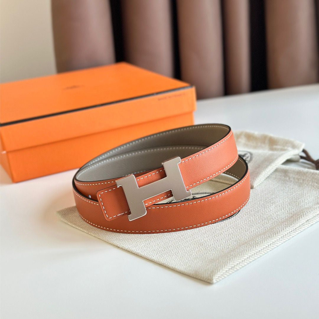 Hermes Mini Constance 24mm Belt in Taupe Epsom Leather and Tan Swift Leather