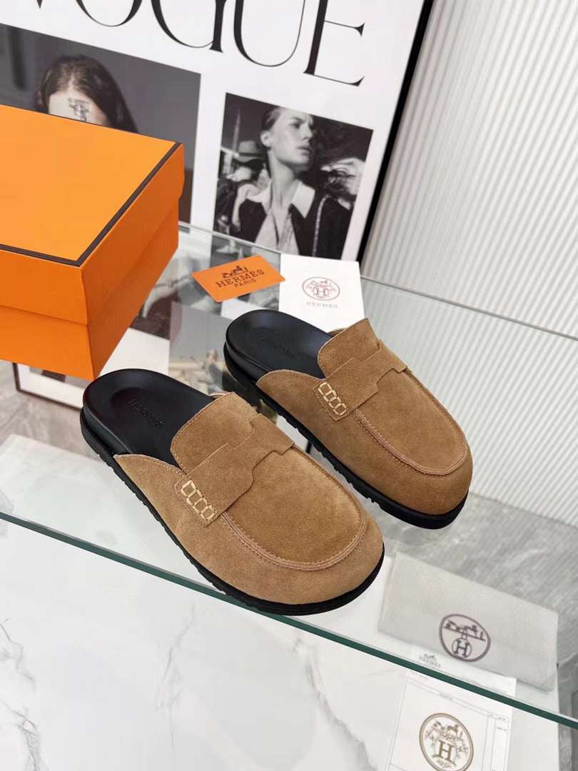 Hermes Mules Plain Suede