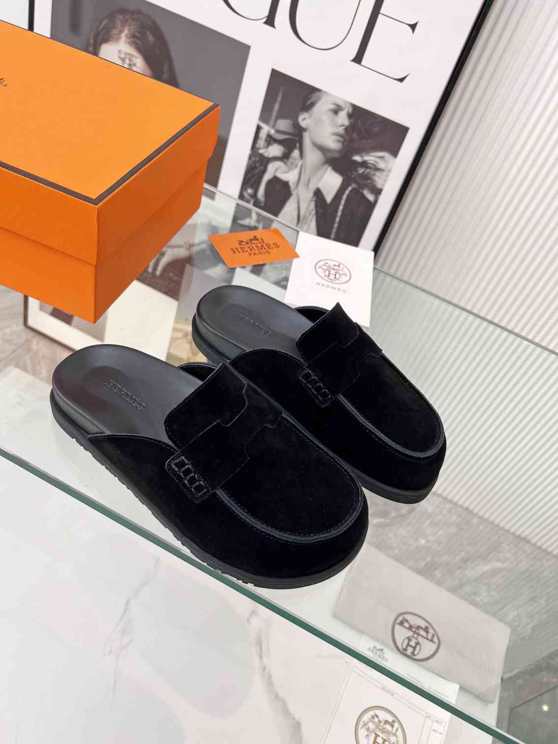 Hermes Mules Plain Suede