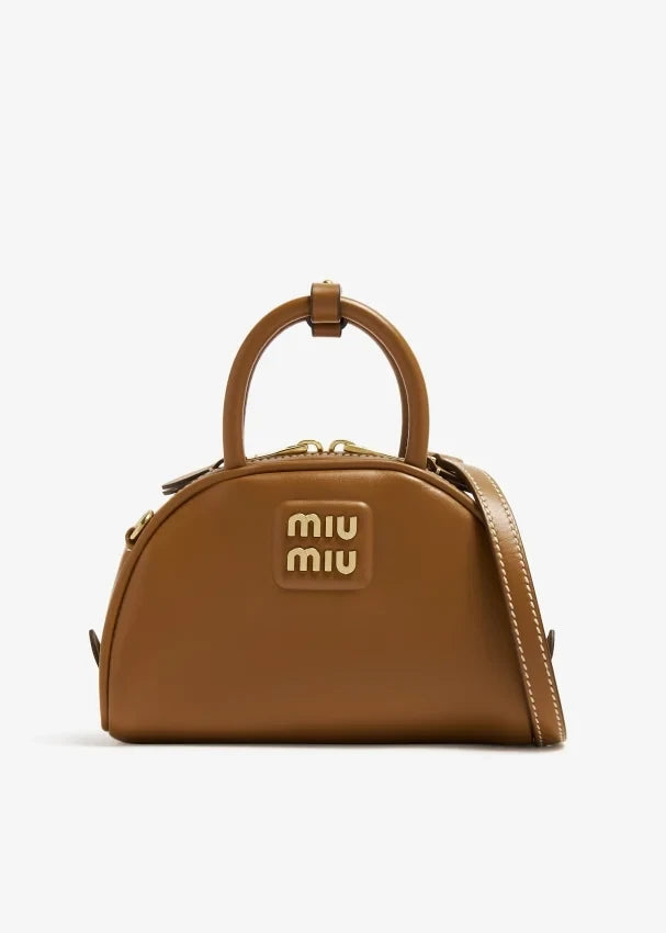 Miu Miu Patent Leather Top Handle Bag Brown