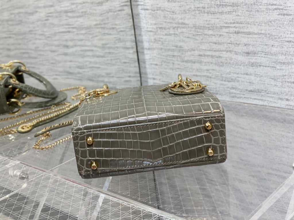 Lady Dior Bag In Grey Croco