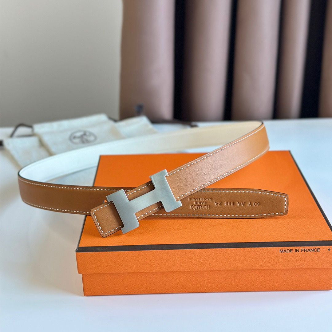 Hermes Mini Constance 24mm Belt in White Epsom Leather and Gold Swift Leather