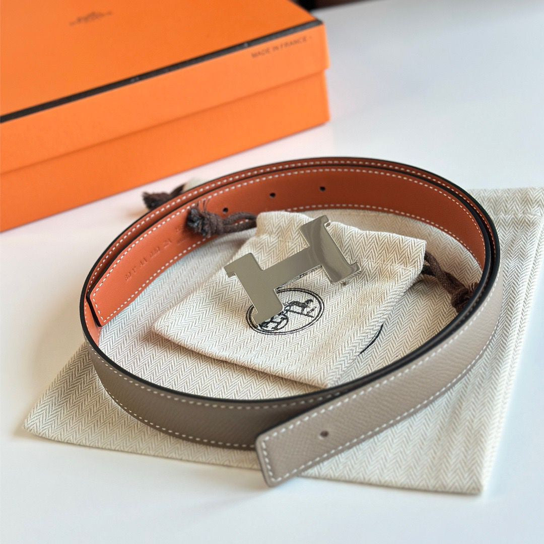 Hermes Mini Constance 24mm Belt in Taupe Epsom Leather and Tan Swift Leather