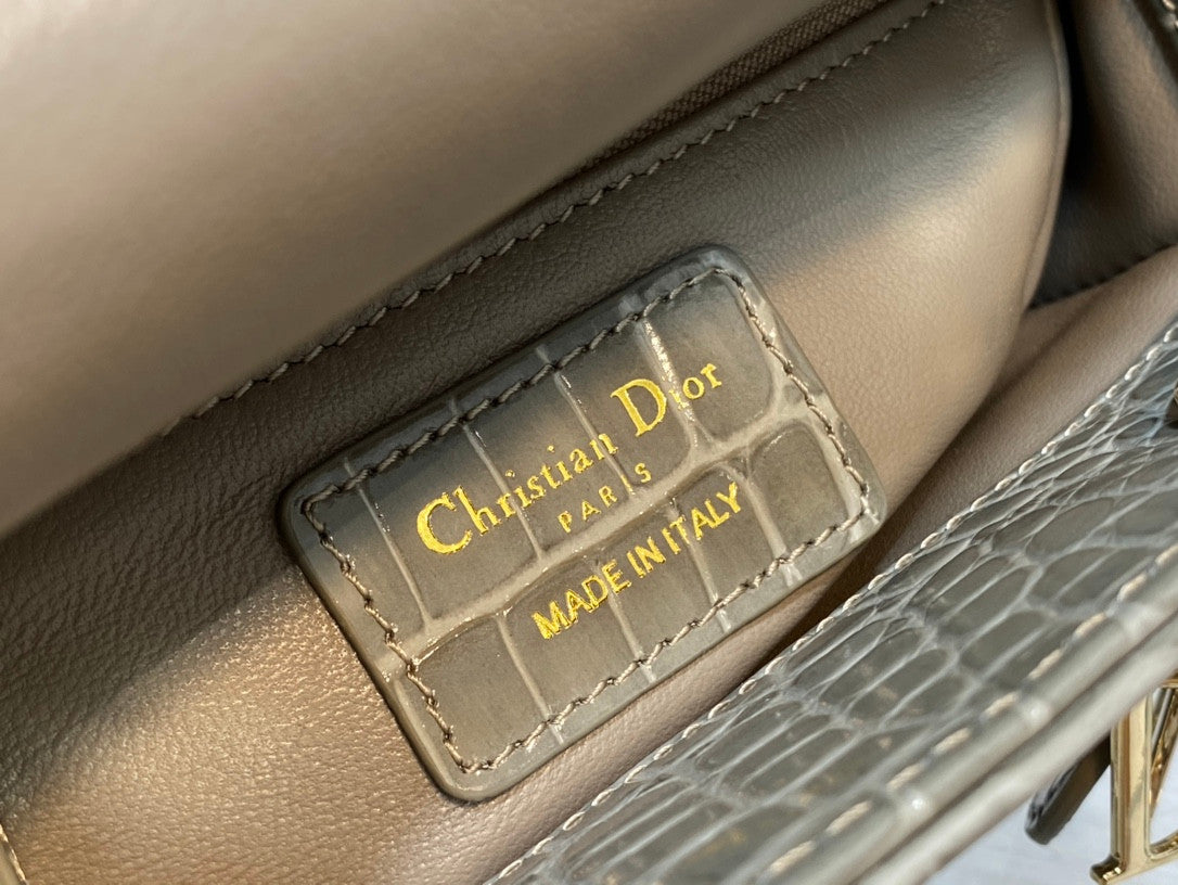 Lady Dior Bag In Grey Croco