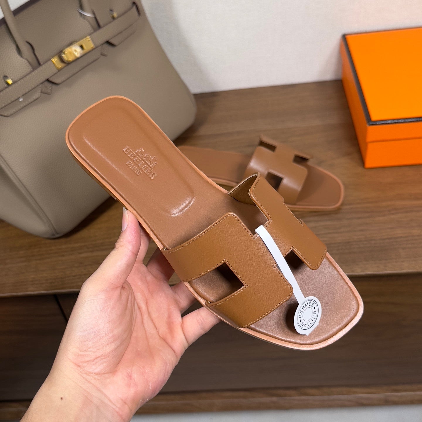 Hermes sandals tan smooth