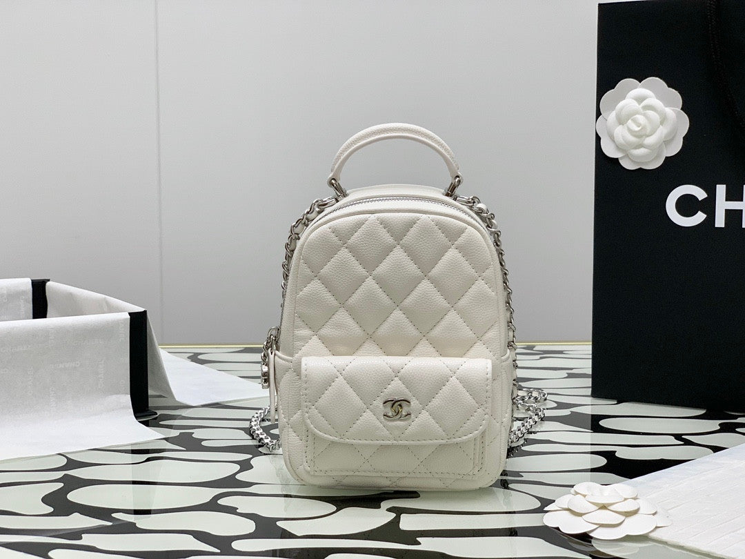 Chanel Mini Phone Holder Backpack White Caviar