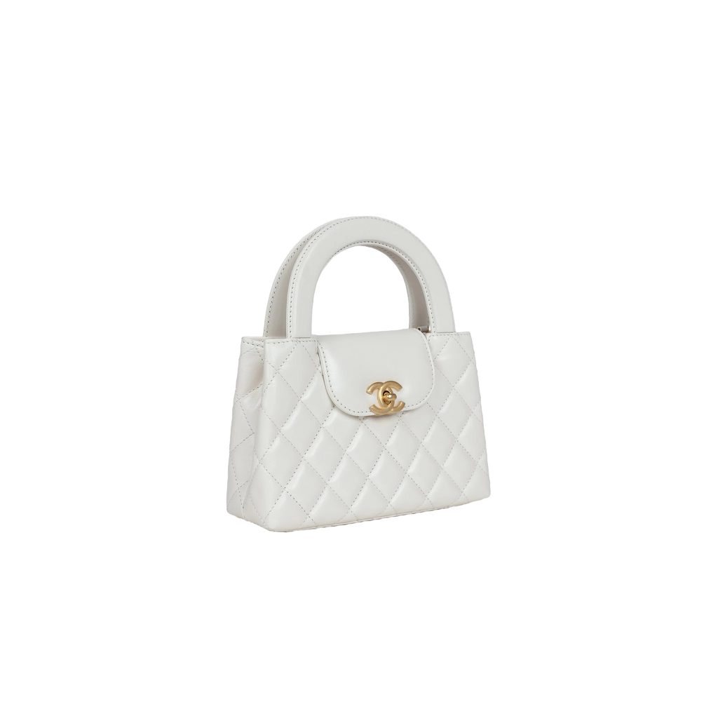 Chanel Small Kelly Shopper White Shiny Aged Calfskin Brushed Gold Hardware