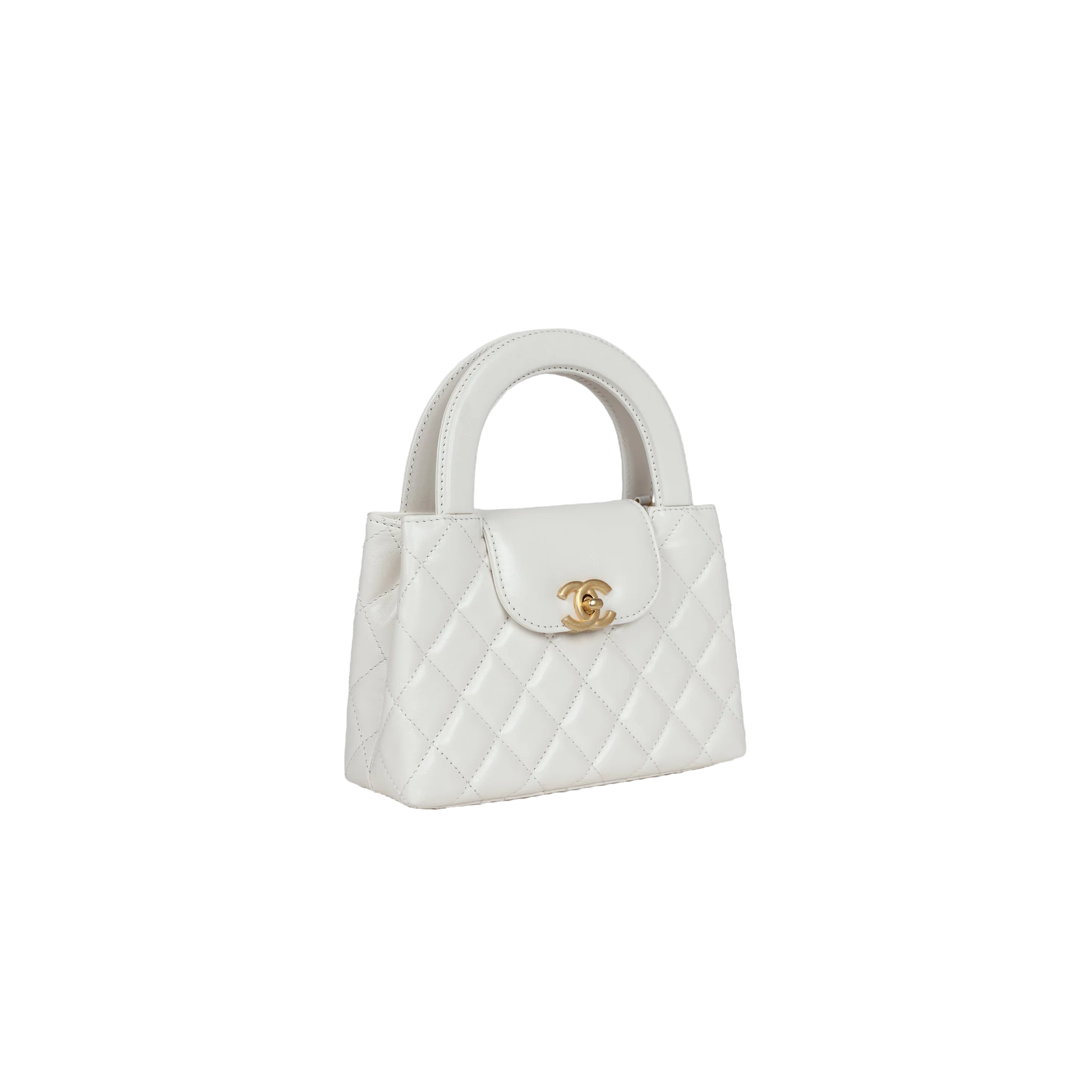 Chanel Small Kelly Shopper White Shiny Aged Calfskin Brushed Gold Hardware