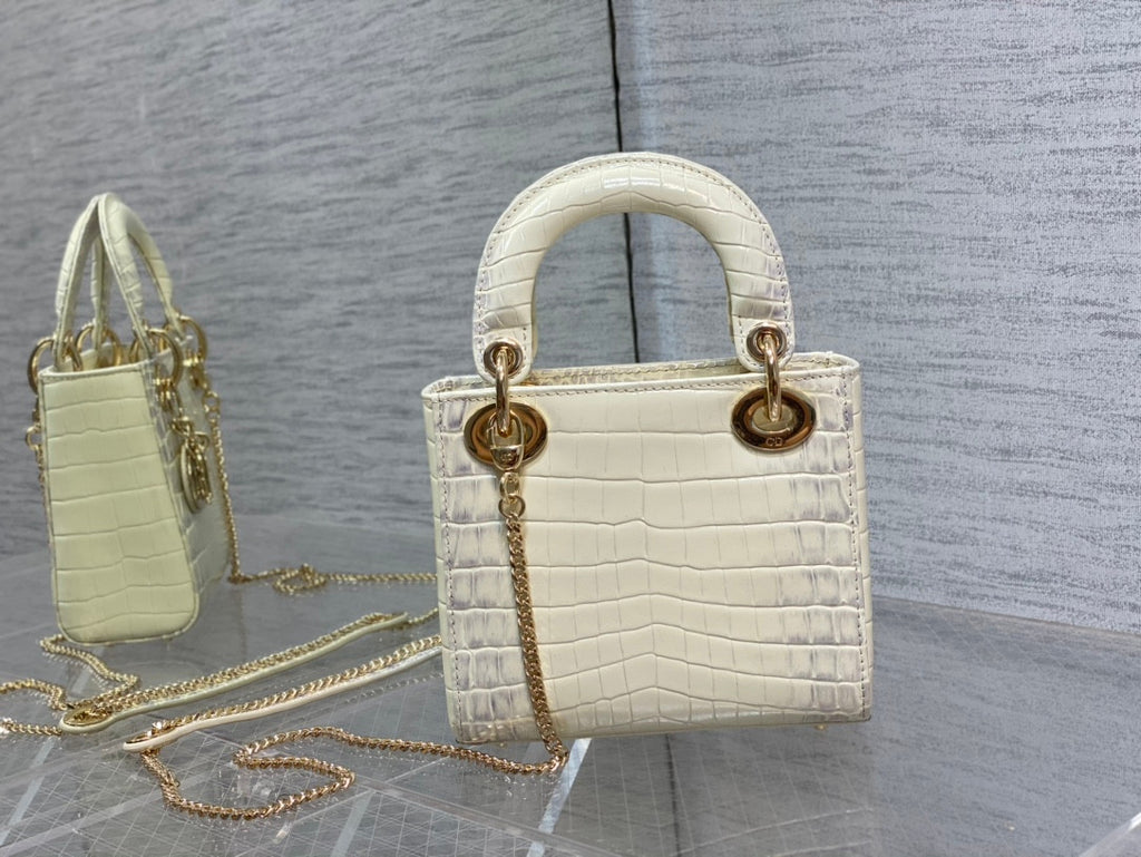 Lady Dior Bag In White Croco