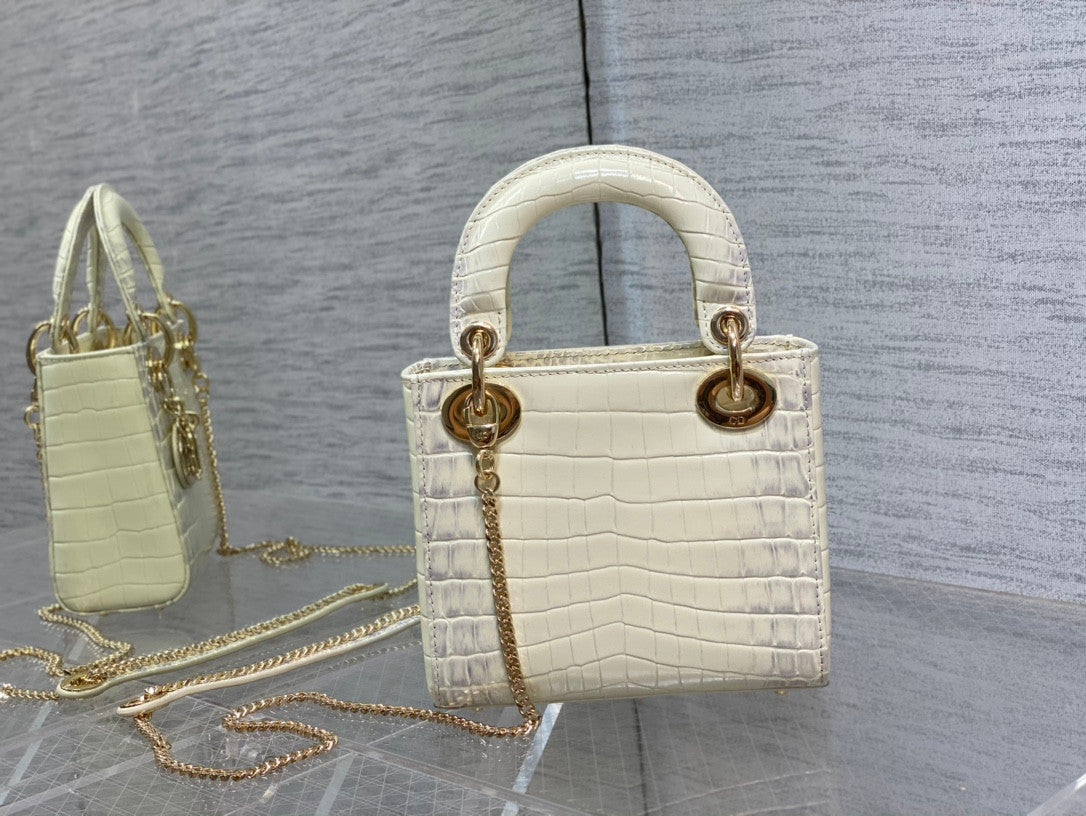 Lady Dior Bag In White Croco