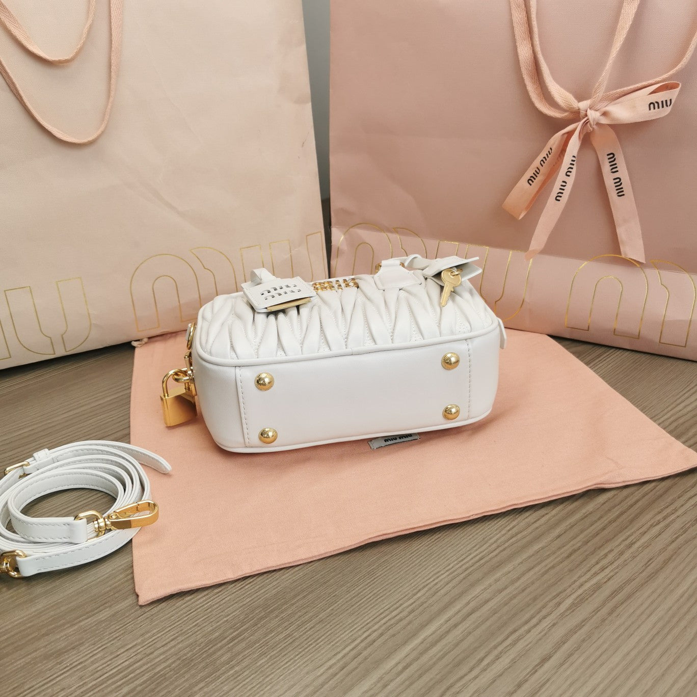 Miu Miu Metalasse white bag