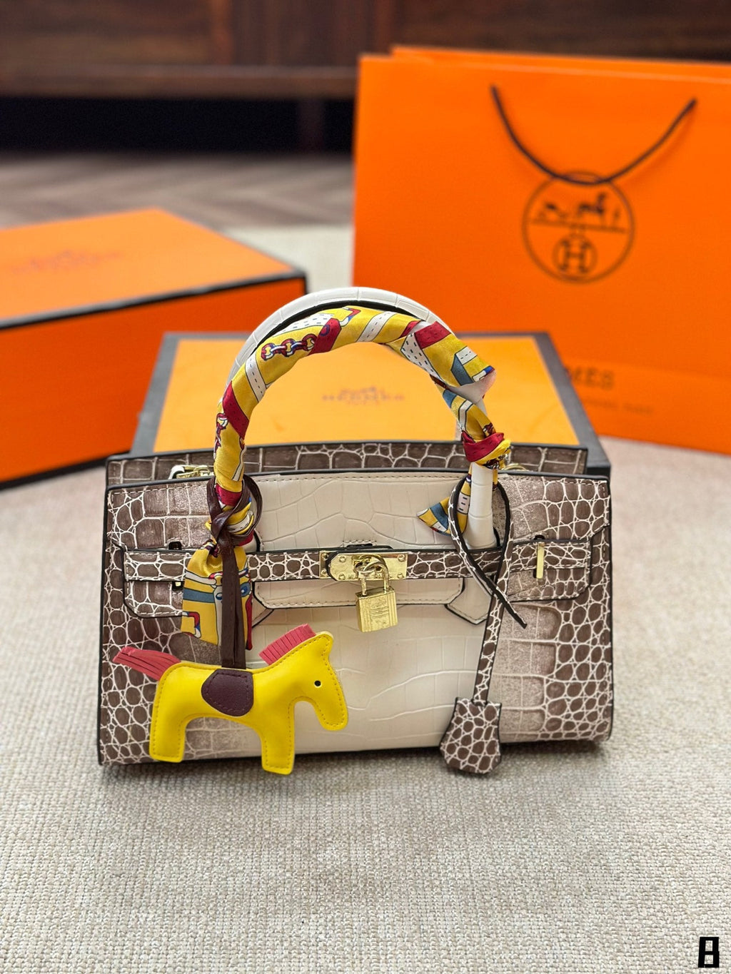 Geantă Hermes din piele crocodil alb