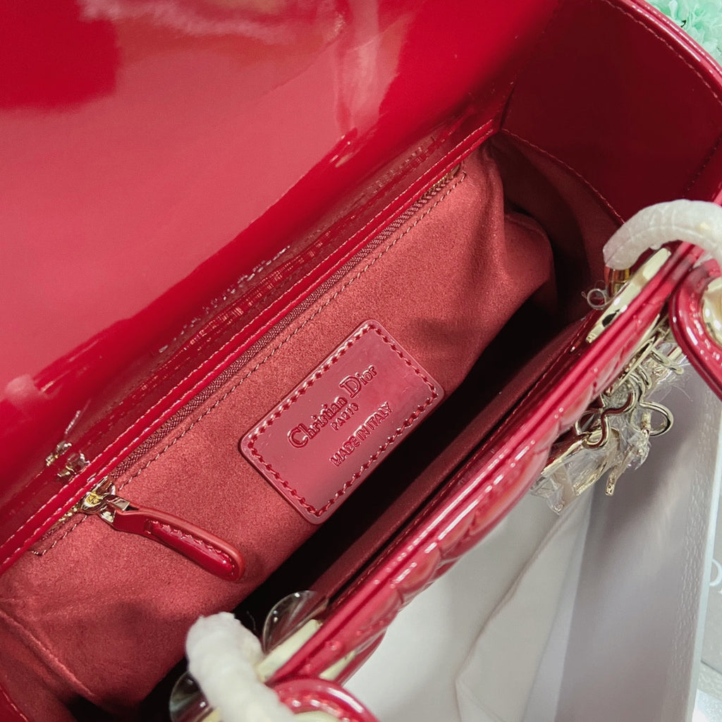Dior Lady Bag In Red Shiny Leather