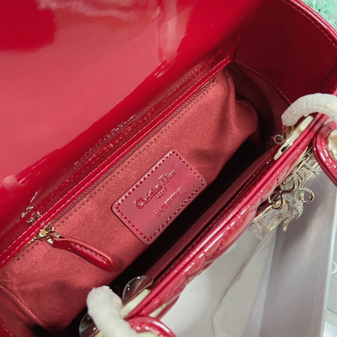 Dior Lady Bag In Red Shiny Leather