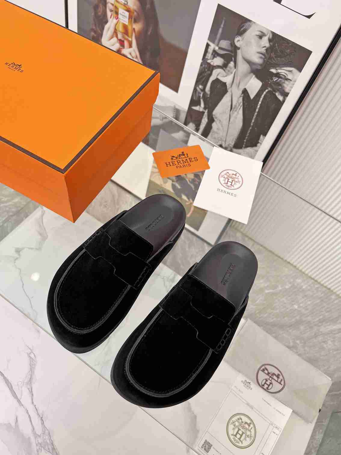 Hermes Mules Plain Suede