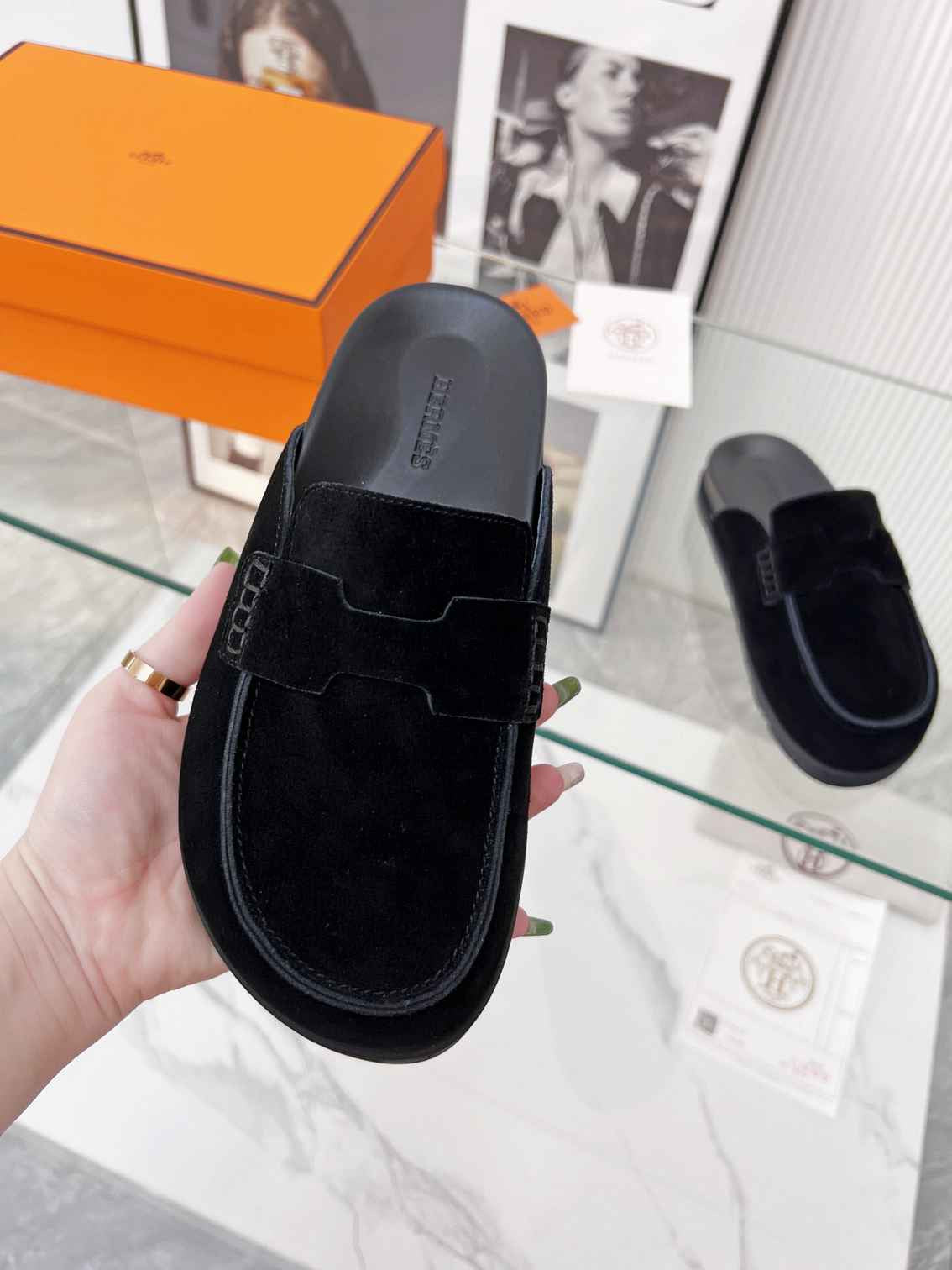 Hermes Mules Plain Suede
