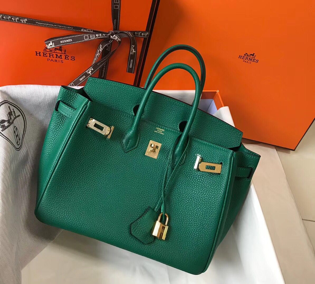 Hermes Birkin In Vert Vertigo Clemence Leather GHW