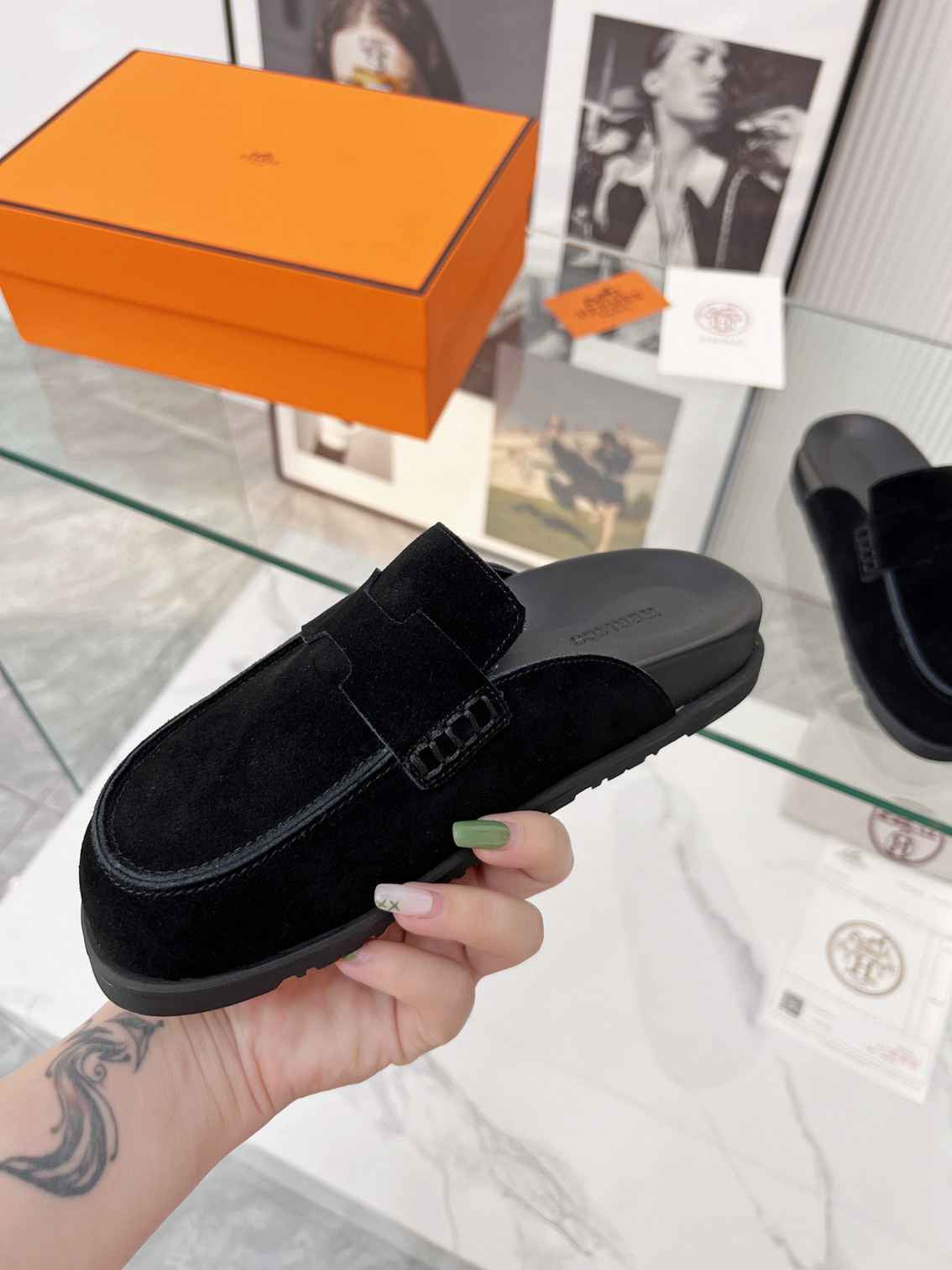 Hermes Mules Plain Suede