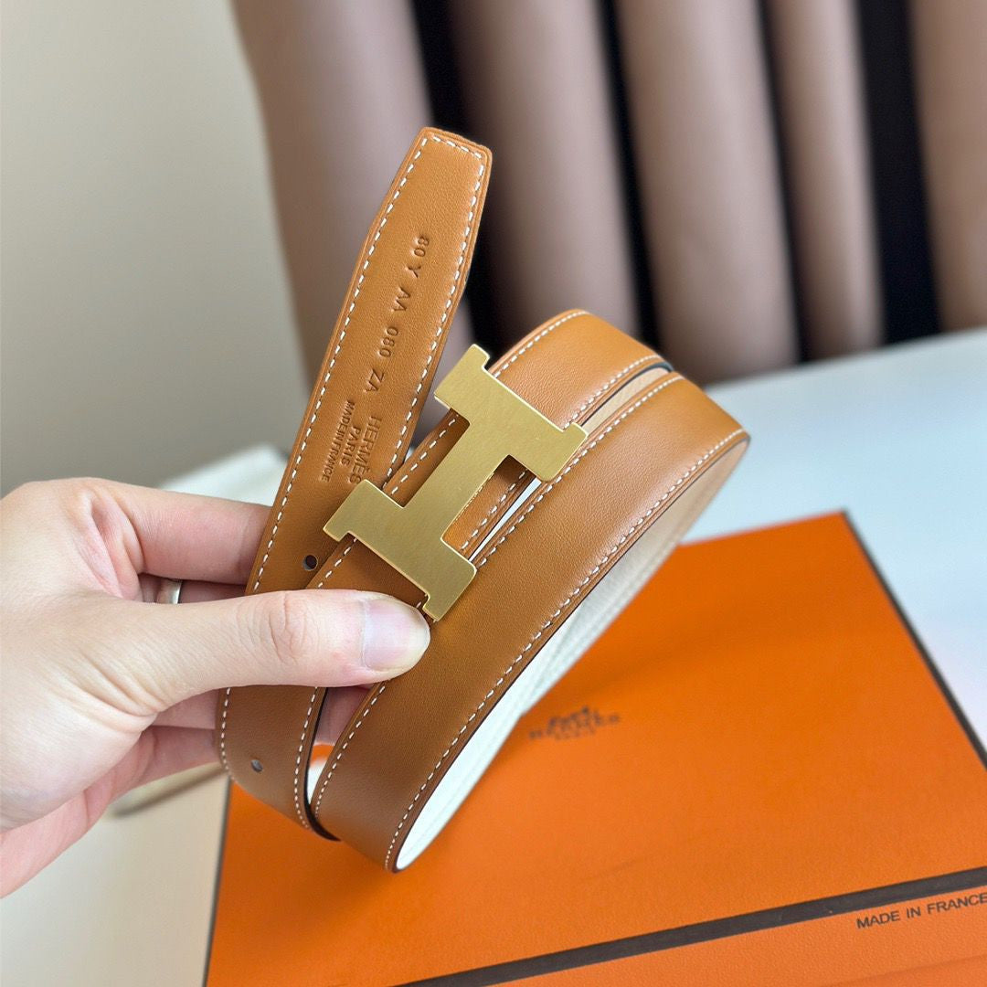 Hermes Mini Constance 24mm Belt in White Epsom Leather and Gold Swift Leather
