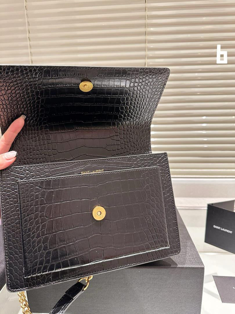 Saint Laurent Sunset Croc Effect Shoulder Bag