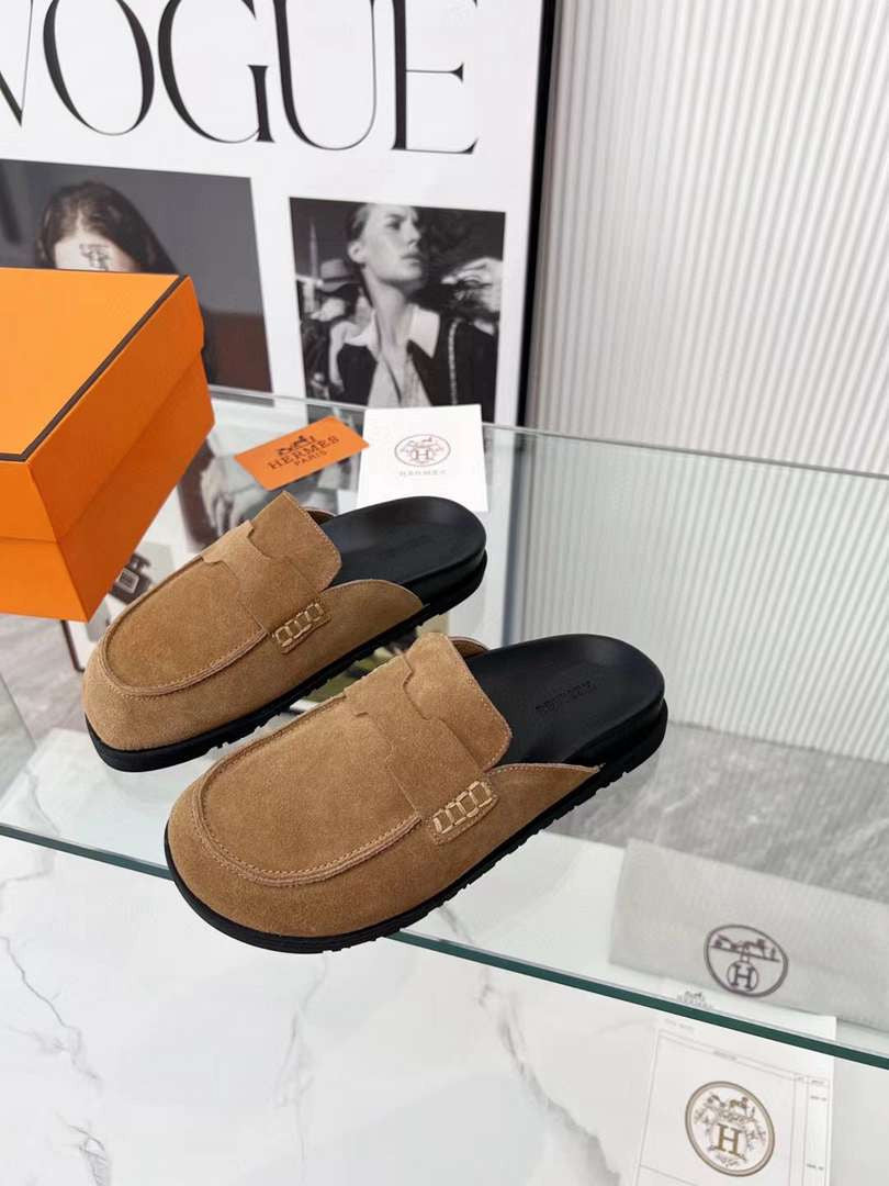 Hermes Mules Plain Suede
