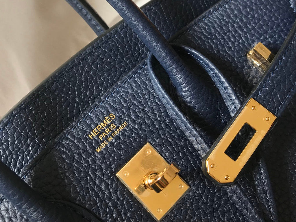 Geantă Hermes Birkin din piele bleumarin Clemence GHW