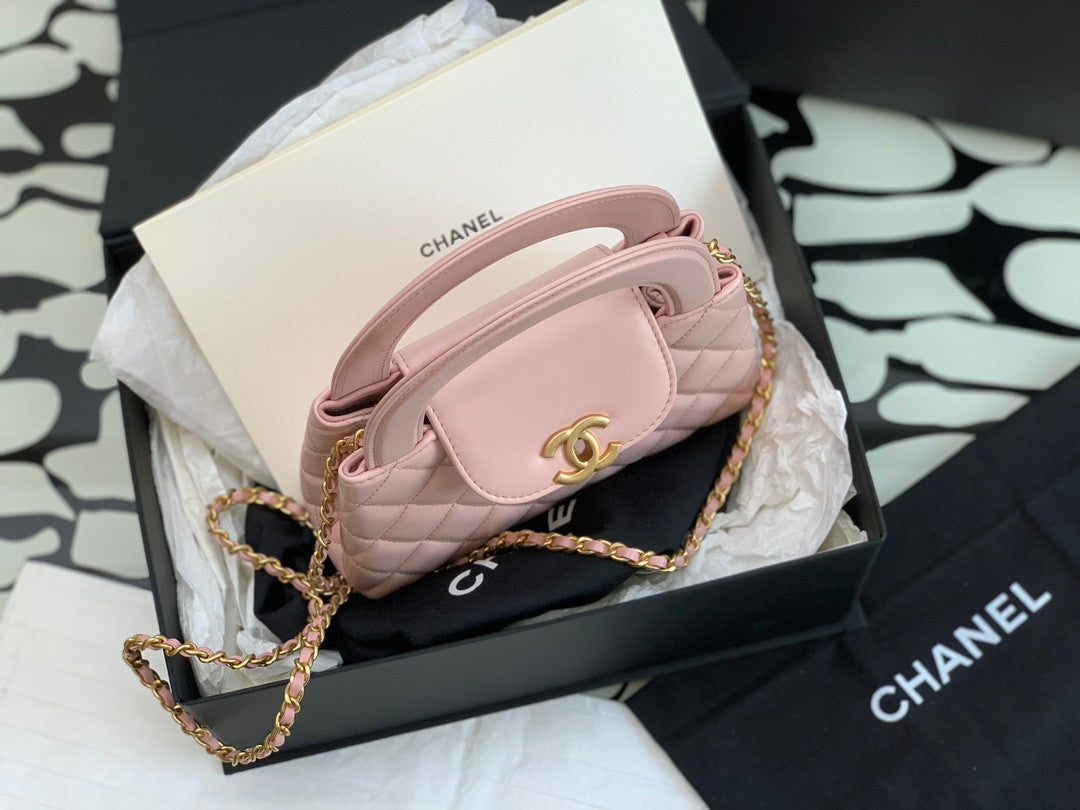 Light Pink Shiny Aged Calfskin Nano Kelly Mini Shopper