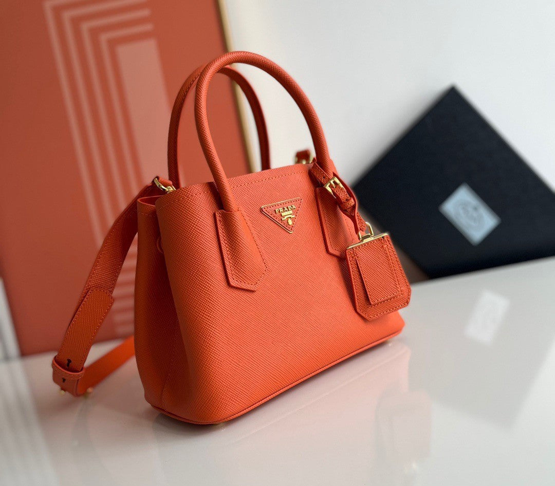 Mini Bag In Orange Saffiano Leather
