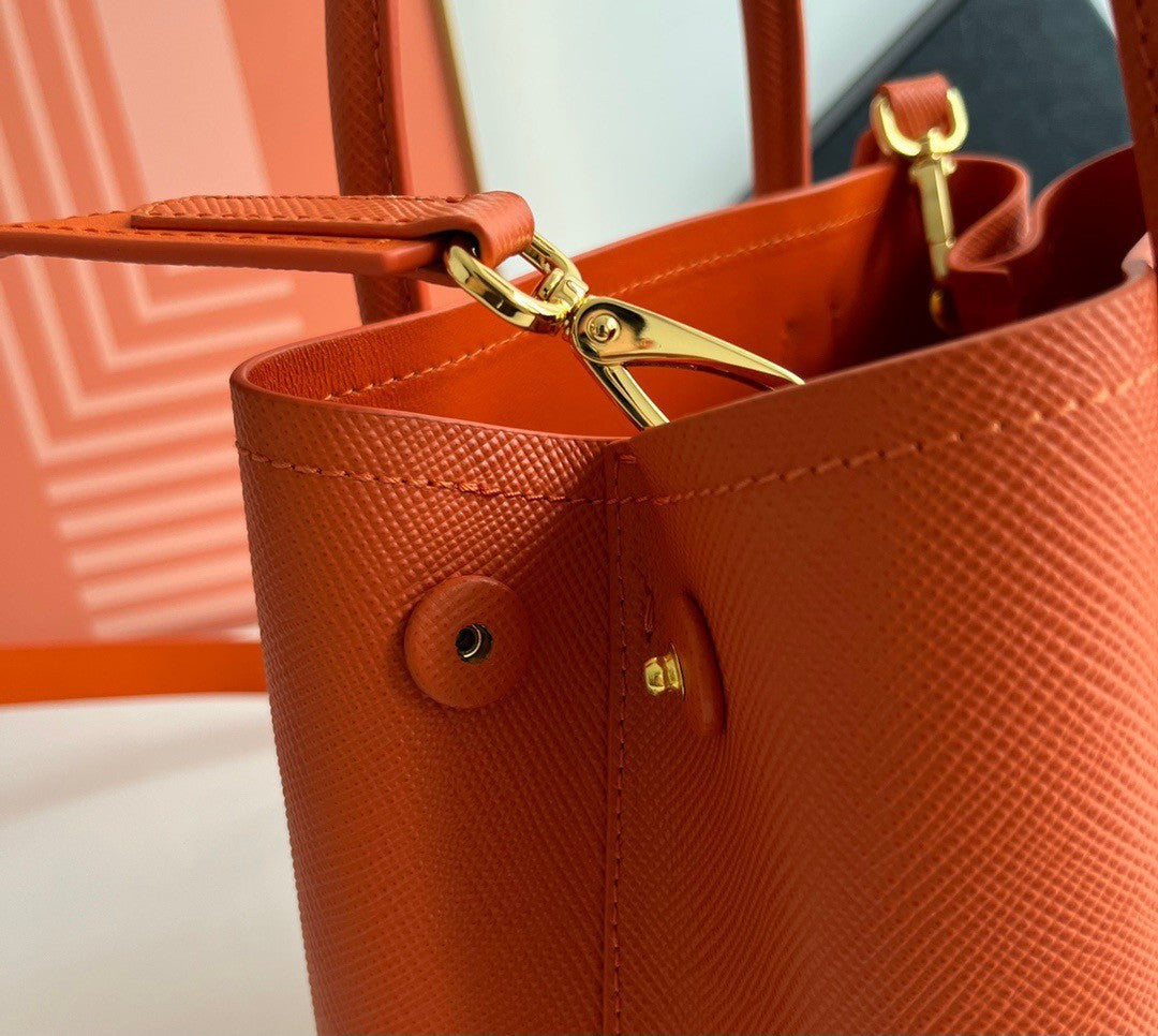 Mini Bag In Orange Saffiano Leather