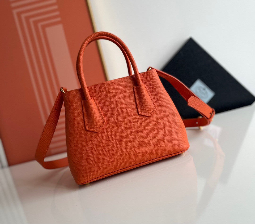 Mini Bag In Orange Saffiano Leather