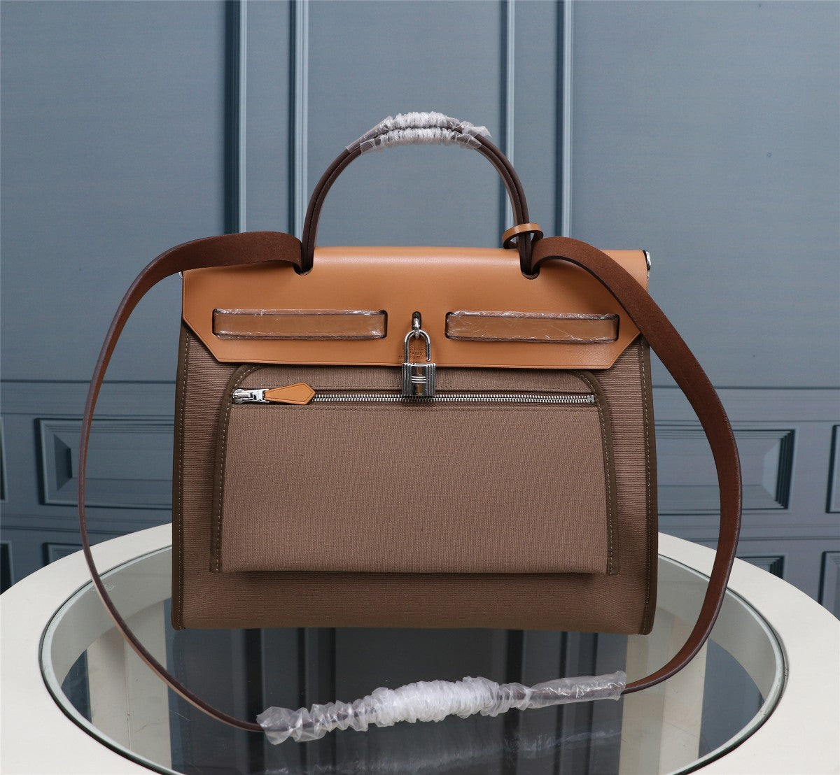 Hermes Herbag tan canvas