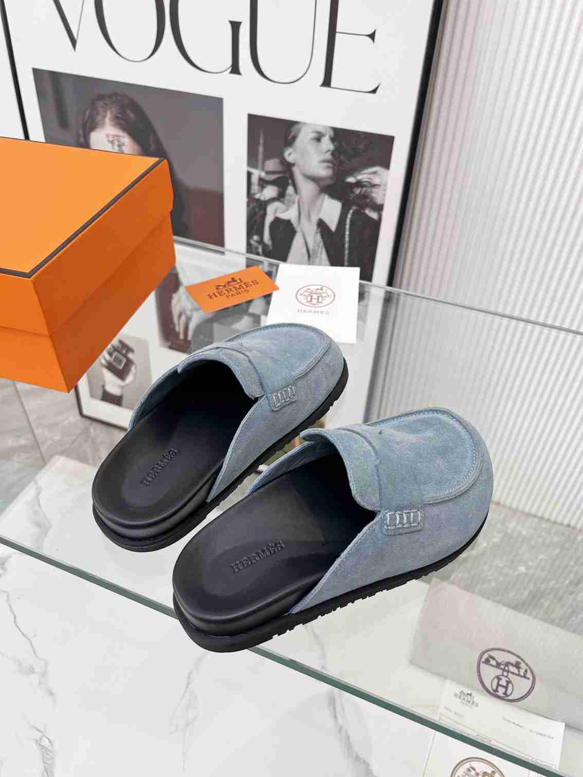 Hermes Mules Plain Suede