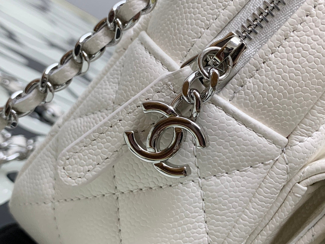 Chanel Mini Phone Holder Backpack White Caviar