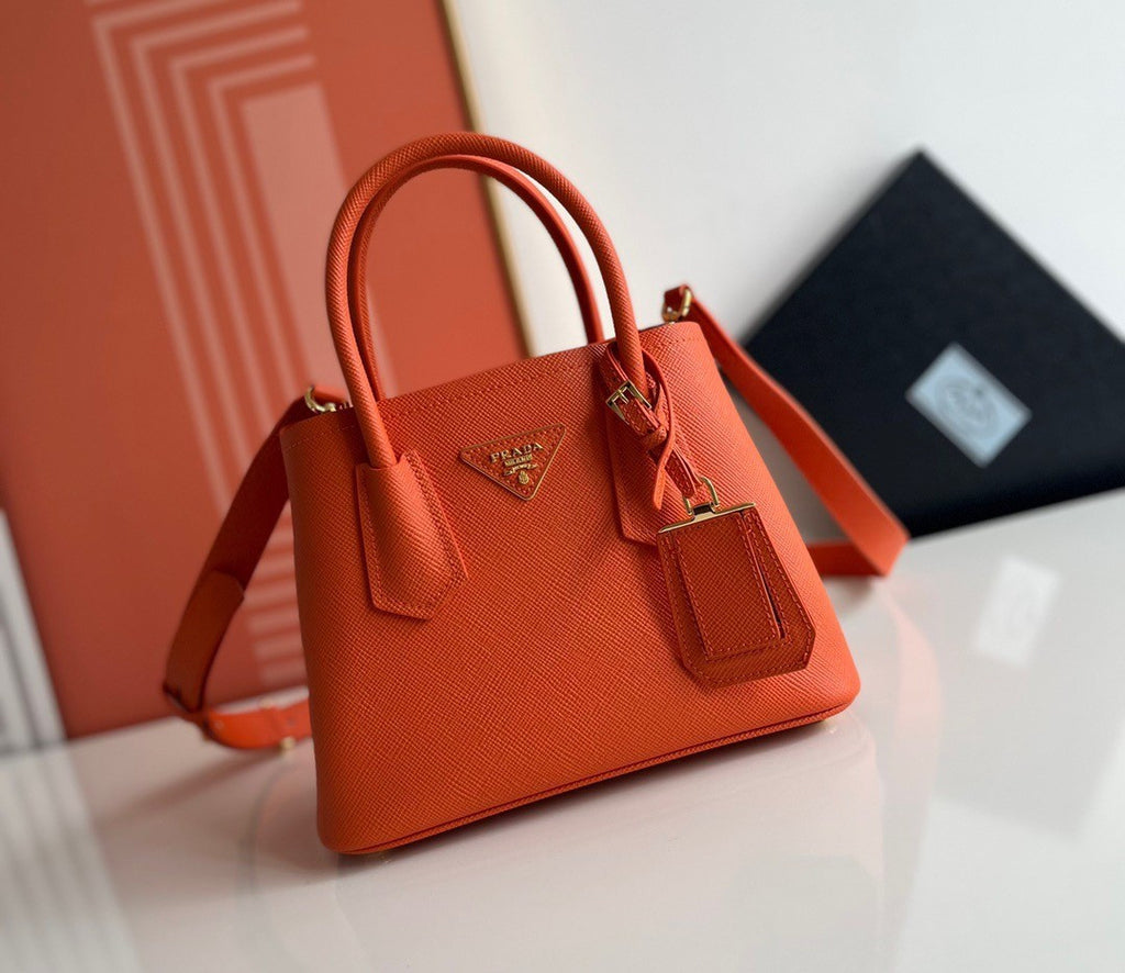 Mini Bag In Orange Saffiano Leather