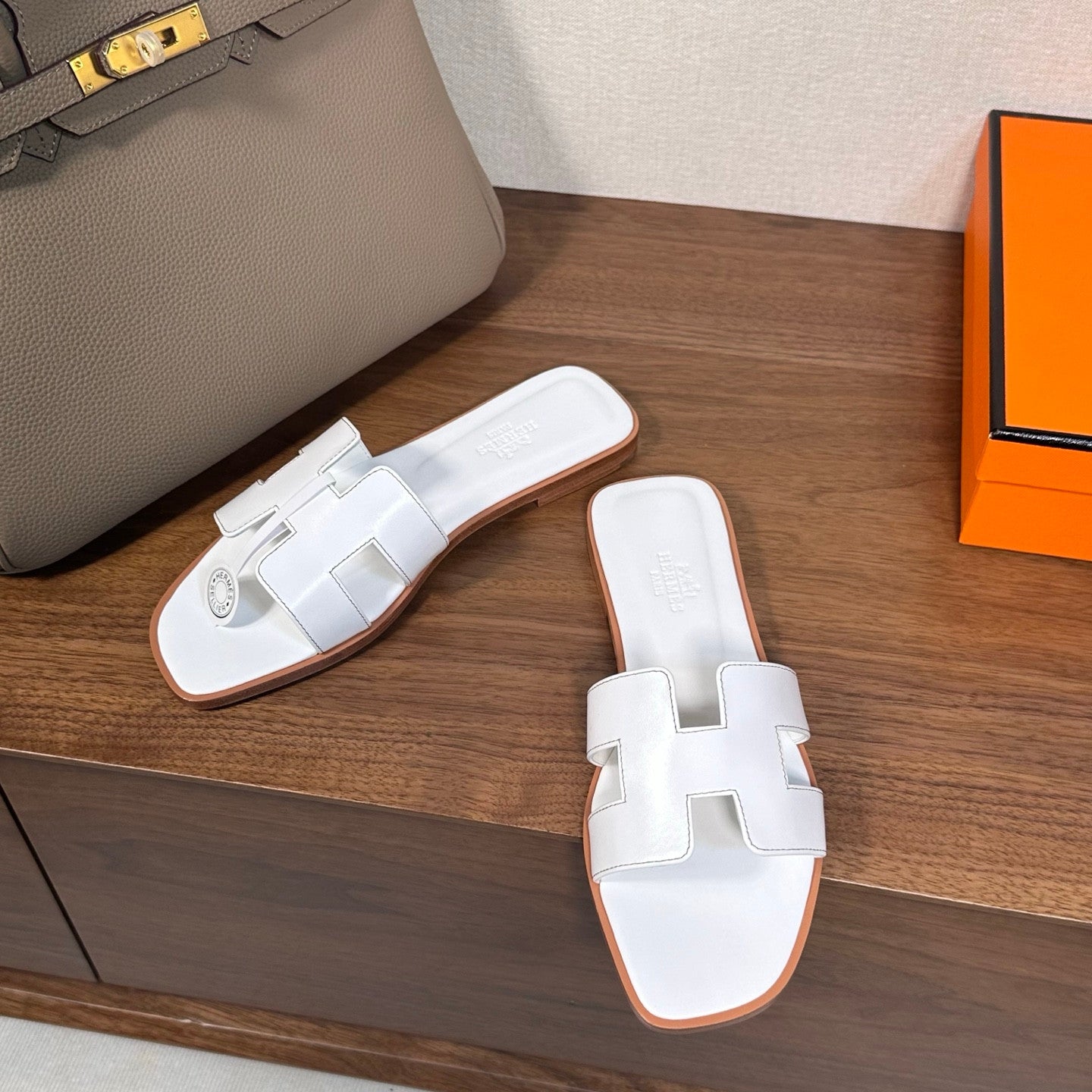 Hermes sandals white