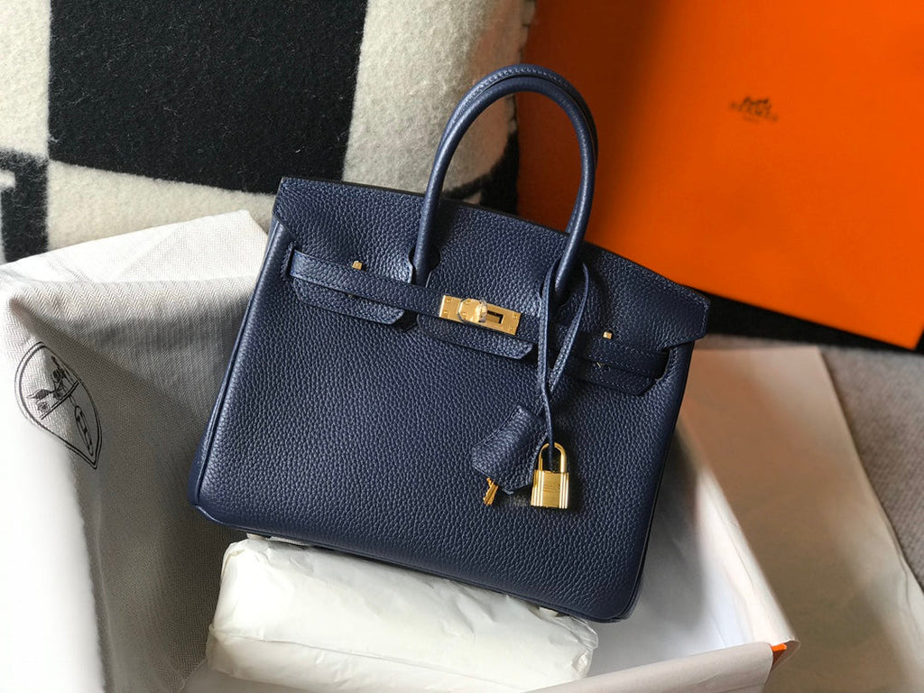 Geantă Hermes Birkin din piele bleumarin Clemence GHW