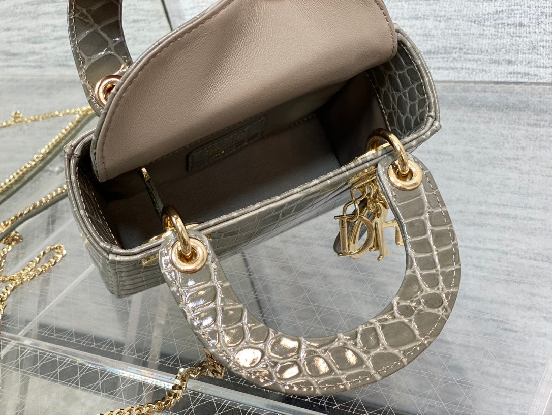 Lady Dior Bag In Grey Croco