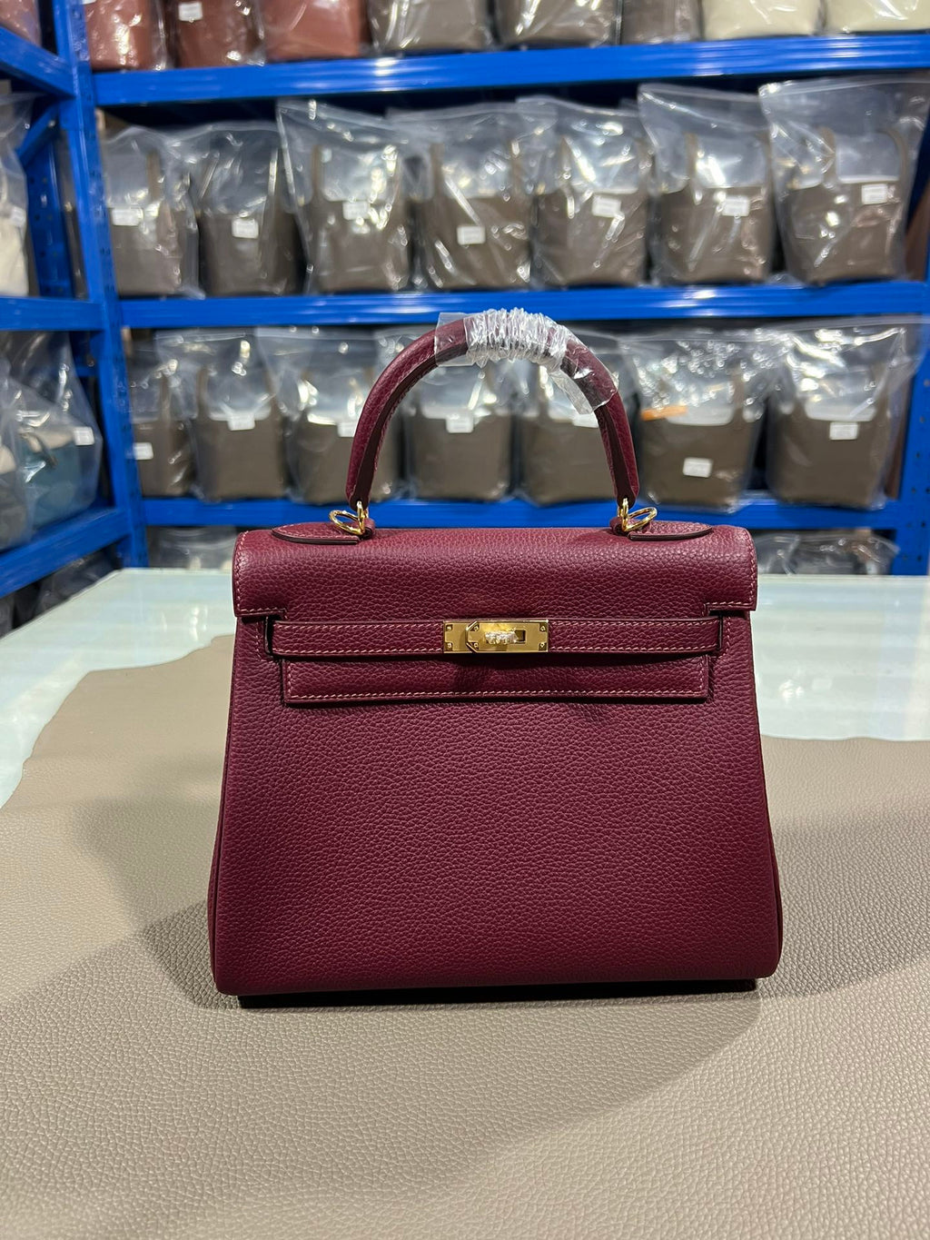 Hermes Kelly Epsom burgundy leather