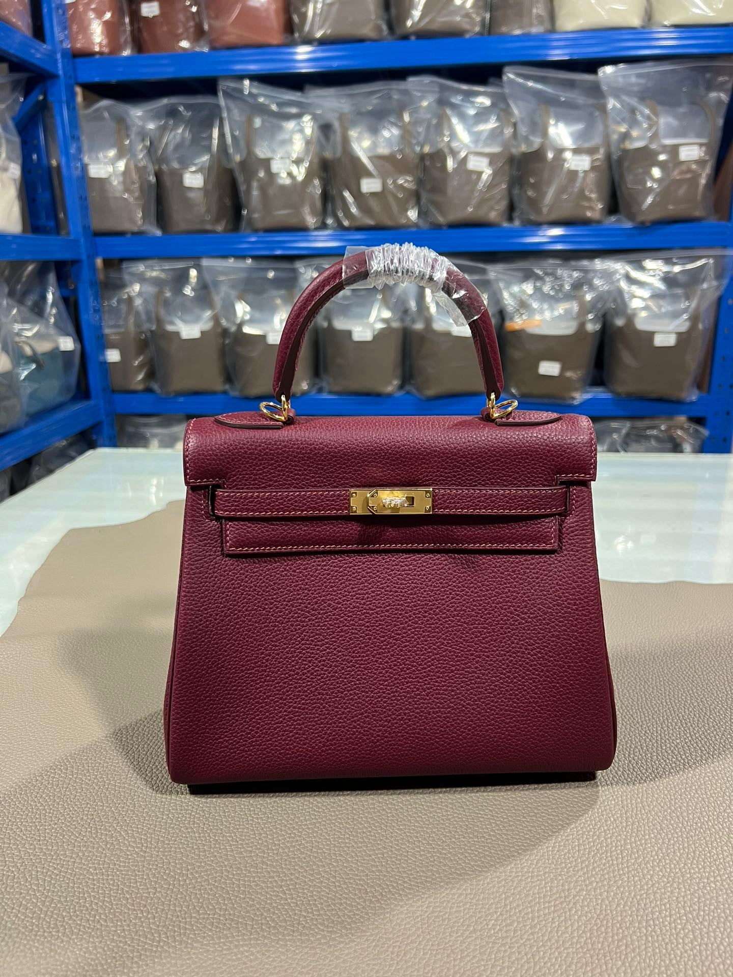 Hermes Kelly Epsom burgundy leather