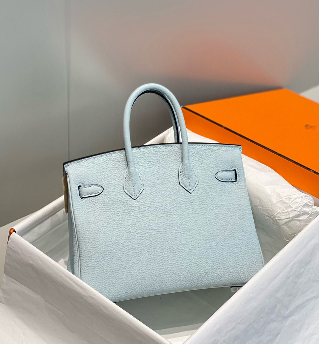 Hermes Birkin Bag In Blue Brume Clemence Leather