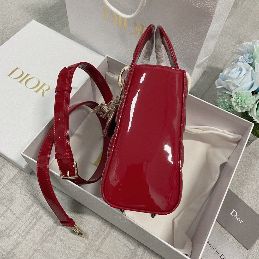 Dior Lady Bag In Red Shiny Leather