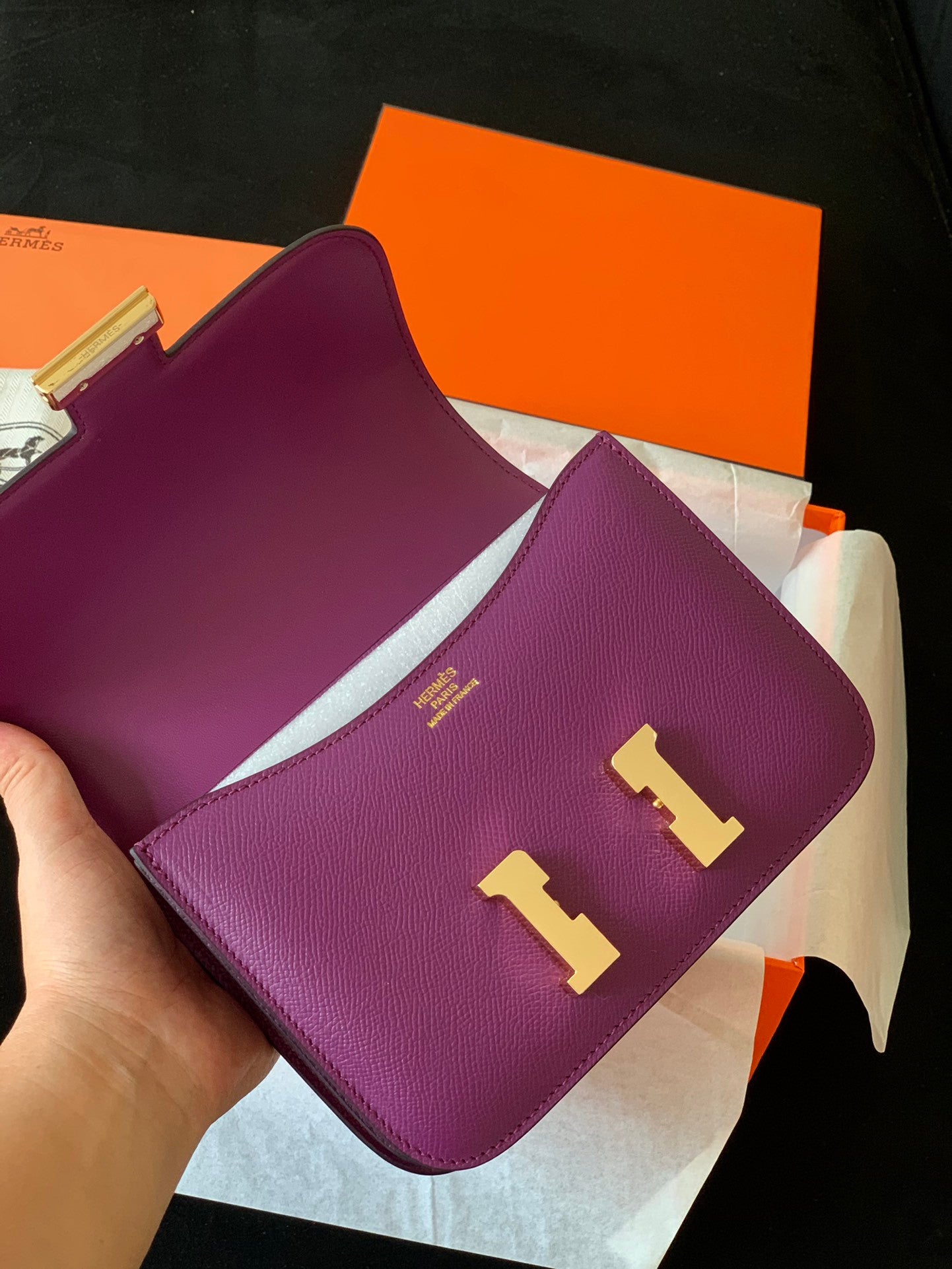 Hermes Constance bag purple