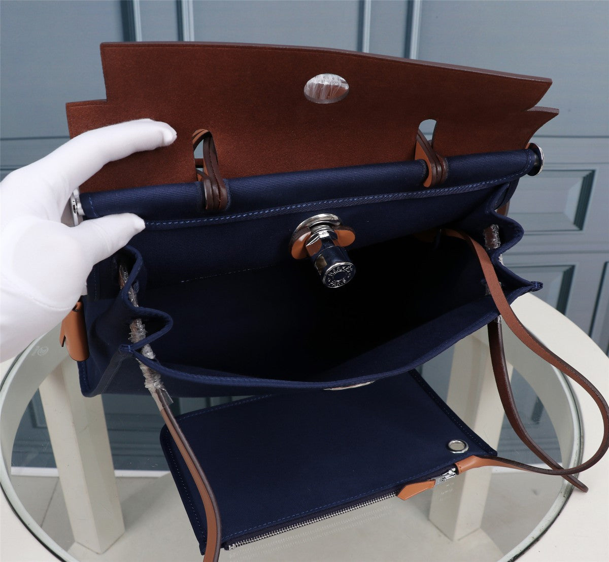 Hermes Herbag dark blue canvas
