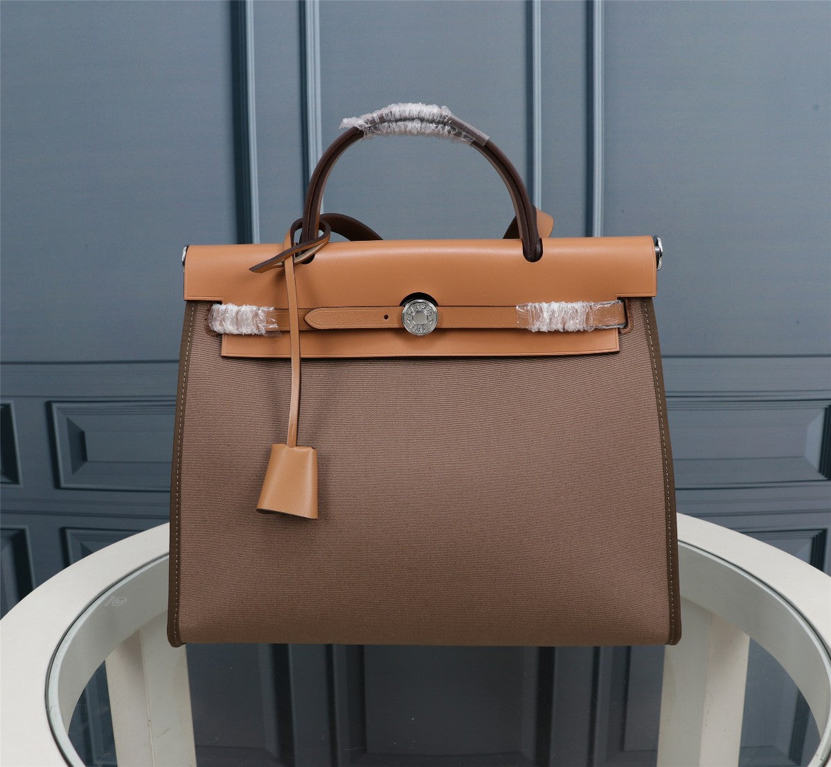 Hermes Herbag tan canvas