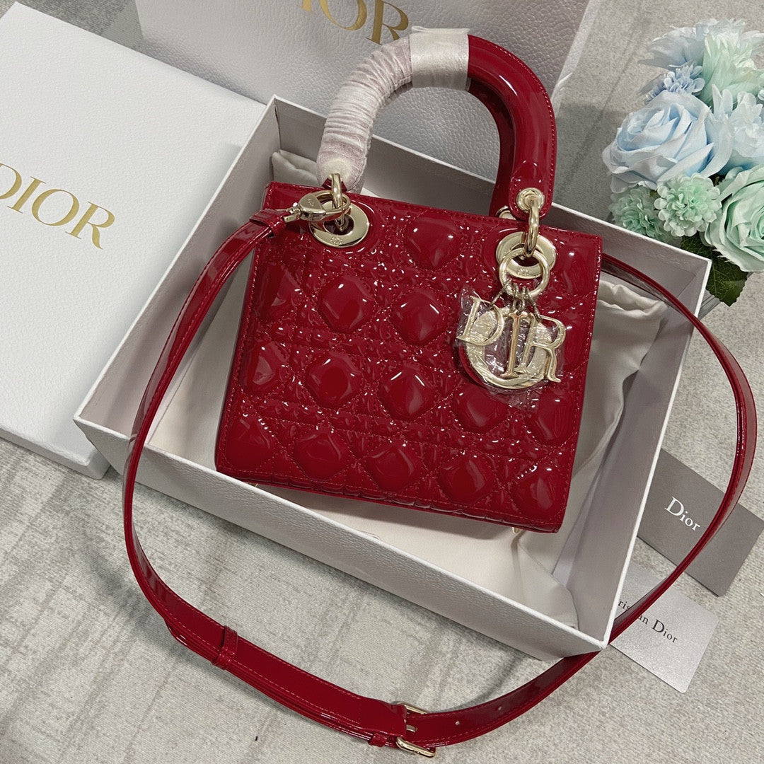 Dior Lady Bag In Red Shiny Leather