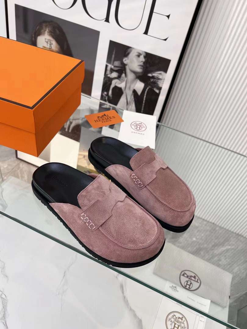 Hermes Mules Plain Suede
