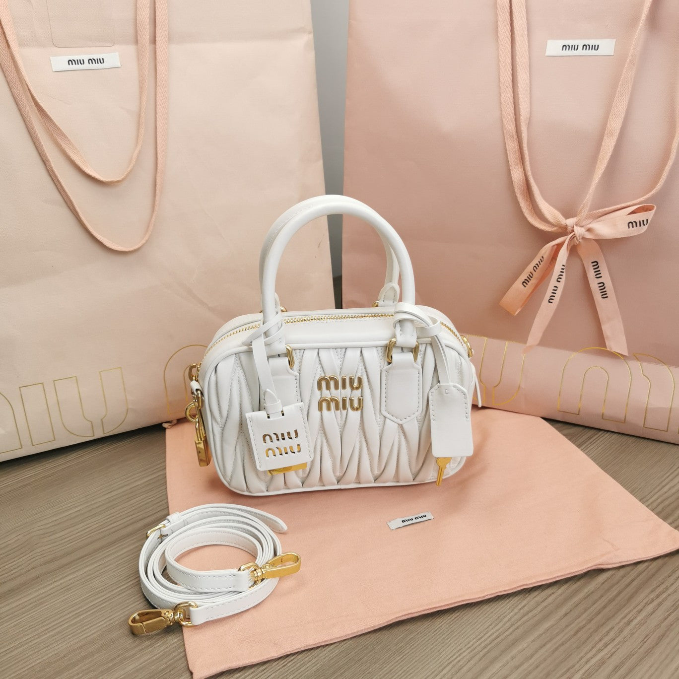Miu Miu Metalasse white bag